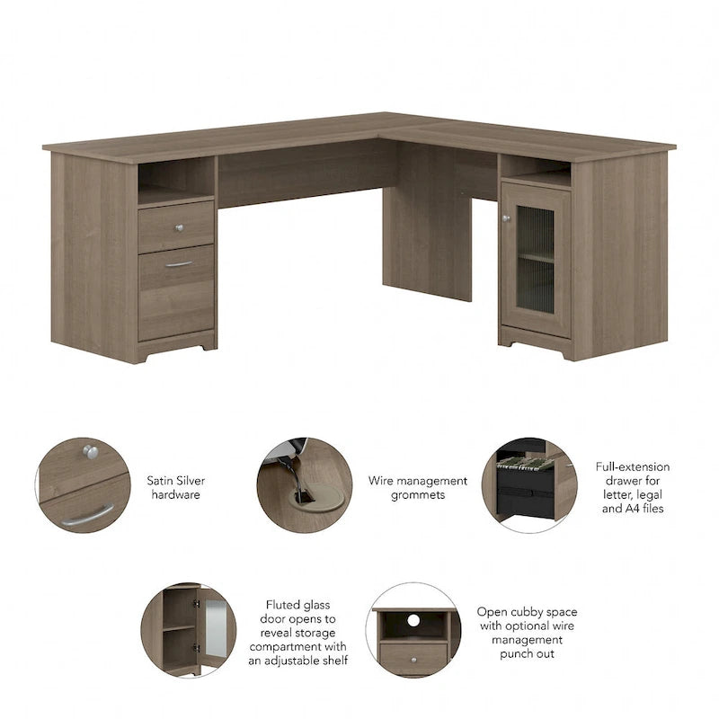72W L-Shaped Computer Desk with Storage