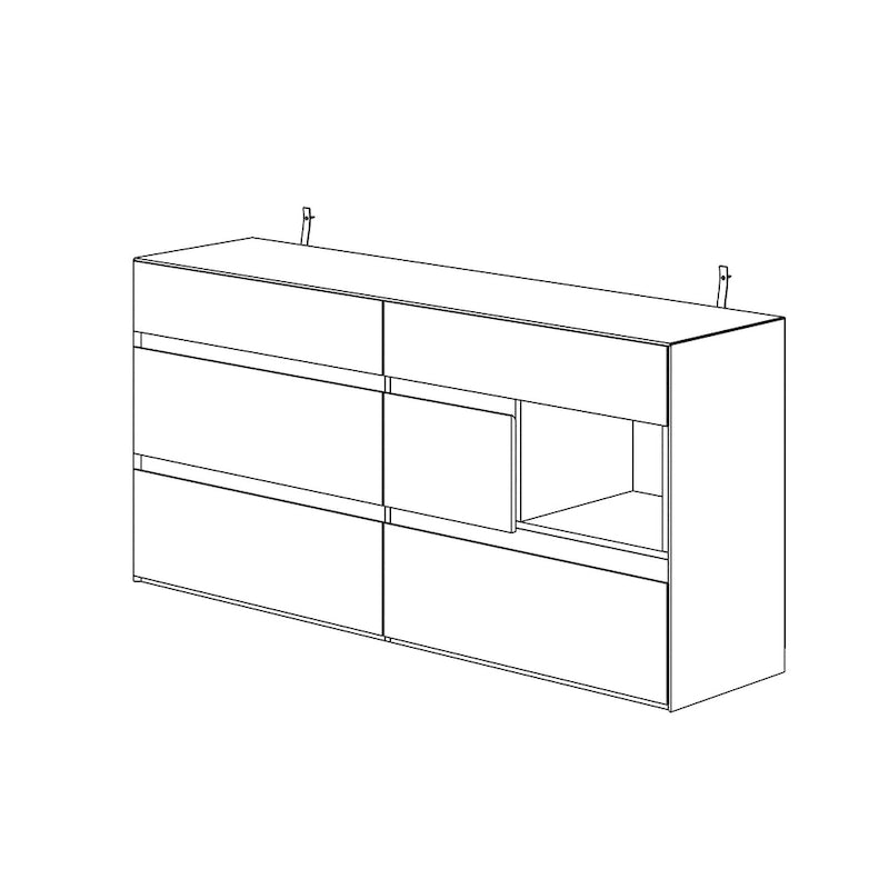 6-Drawer Storage Cabinet with Wood Grain Fronts and Open Cubby