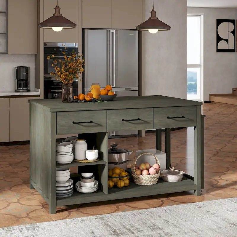 Kitchen Island with Extendable Table, USB Outlets and Storage