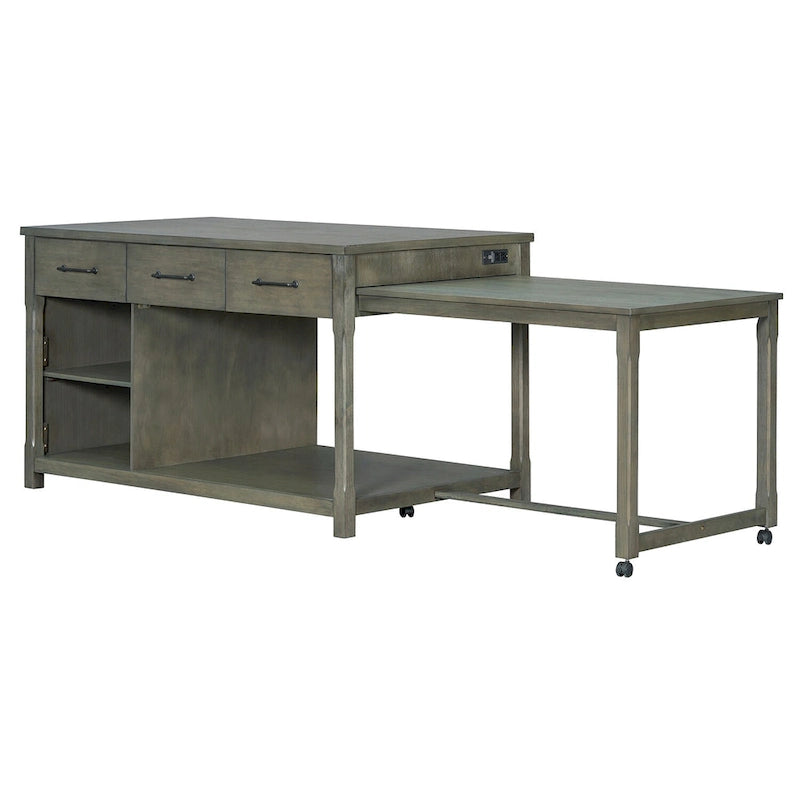 Kitchen Island with Extendable Table, USB Outlets and Storage