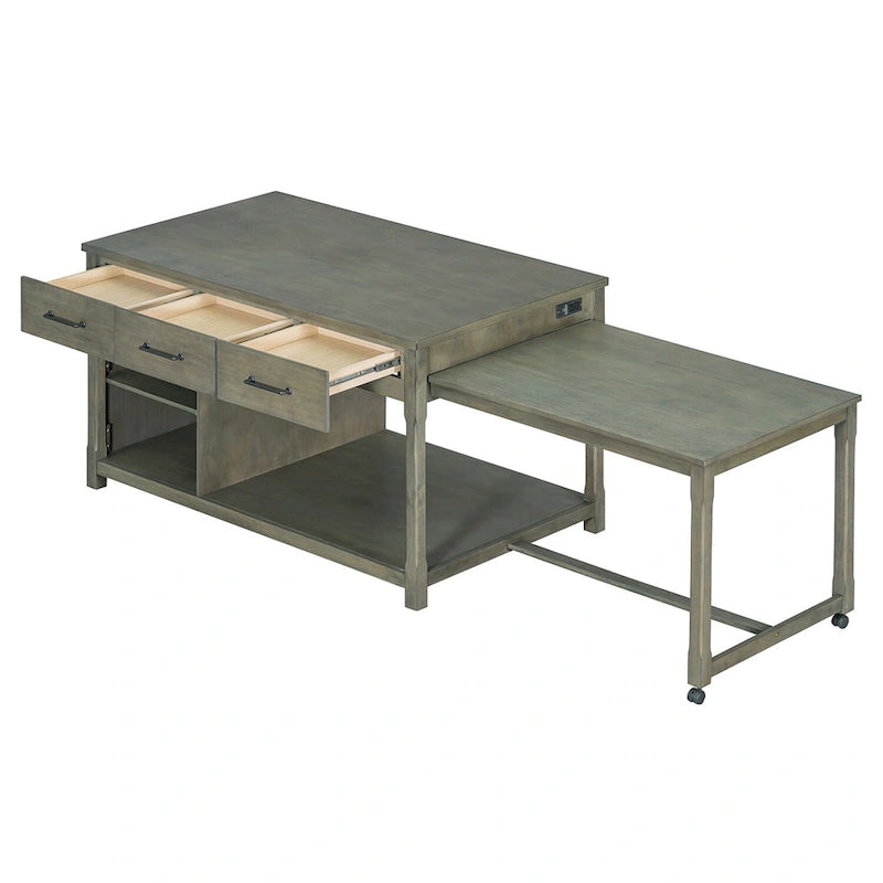 Kitchen Island with Extendable Table, USB Outlets and Storage