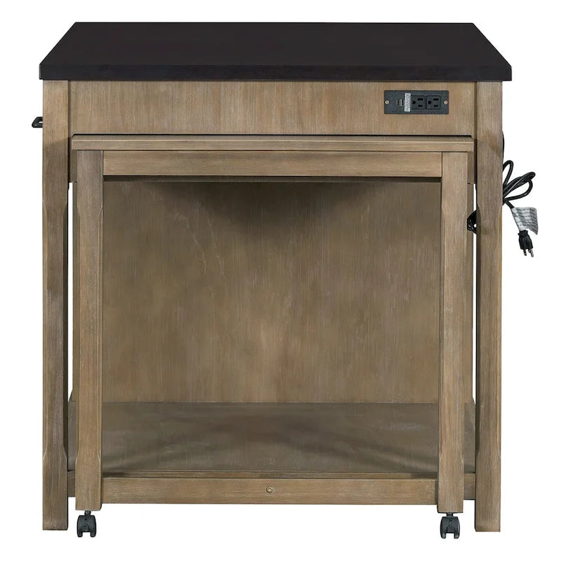 Kitchen Island with Extendable Table, USB Outlets and Storage