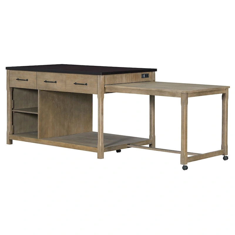 Kitchen Island with Extendable Table, USB Outlets and Storage