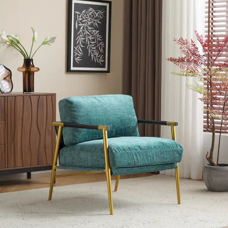 Accent Chair with Metal Frame and Wooden Armrests