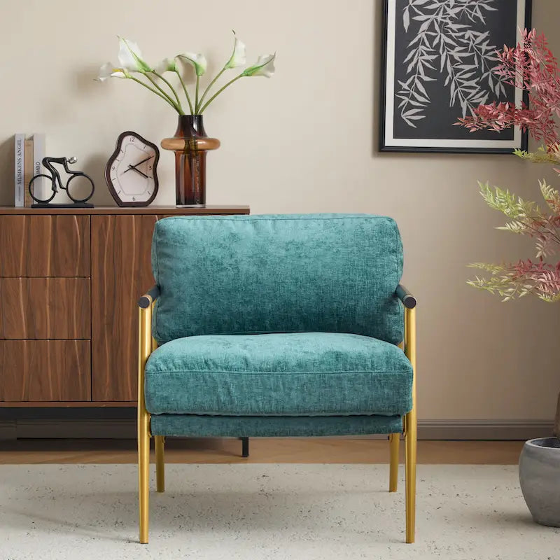Accent Chair with Metal Frame and Wooden Armrests