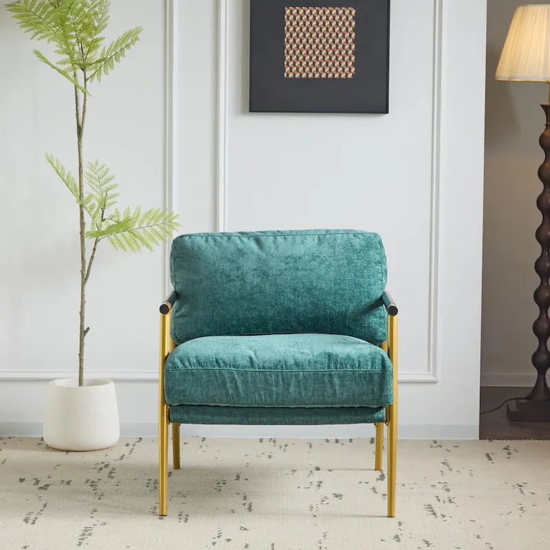 Accent Chair with Metal Frame and Wooden Armrests