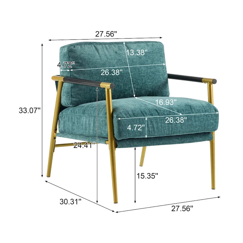 Accent Chair with Metal Frame and Wooden Armrests