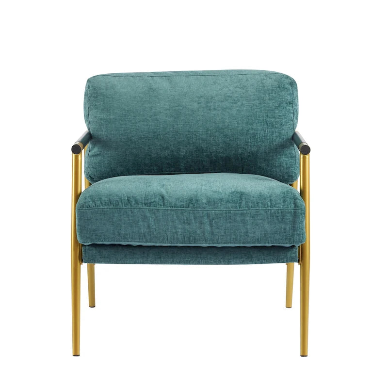 Fauteuil met metalen frame en houten armleuningen