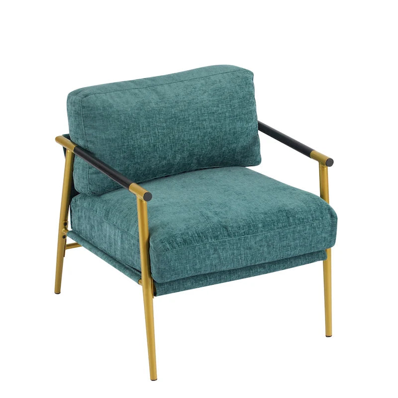 Fauteuil met metalen frame en houten armleuningen
