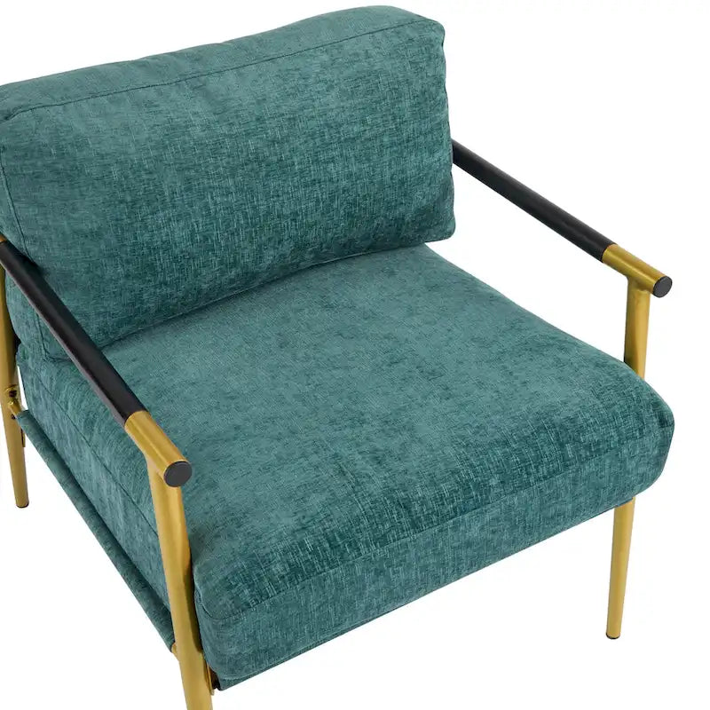 Fauteuil met metalen frame en houten armleuningen