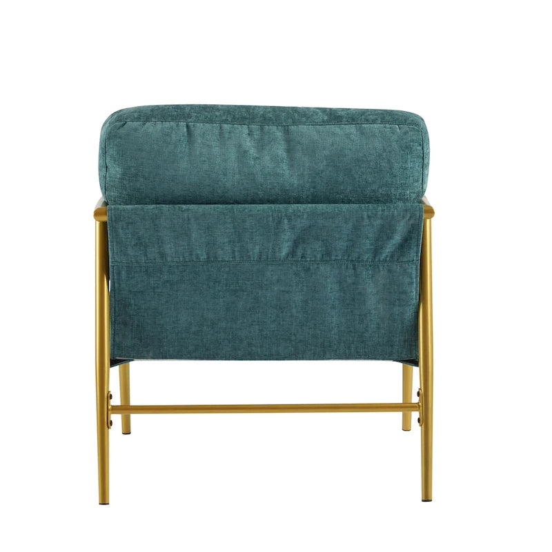 Fauteuil met metalen frame en houten armleuningen