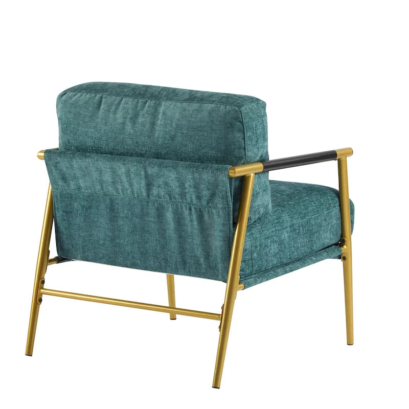Fauteuil met metalen frame en houten armleuningen