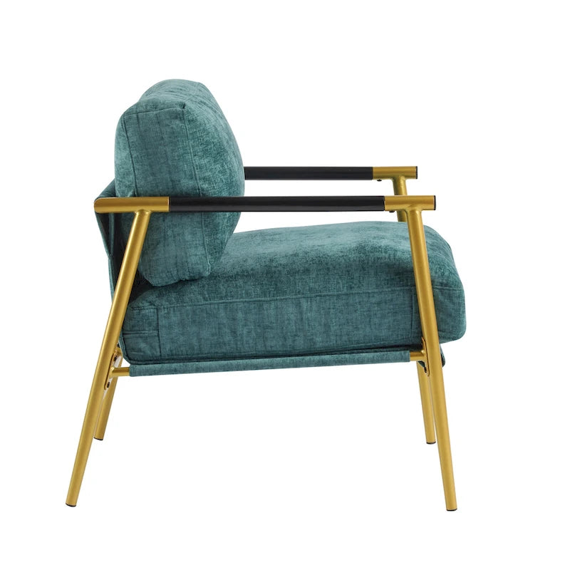 Fauteuil met metalen frame en houten armleuningen