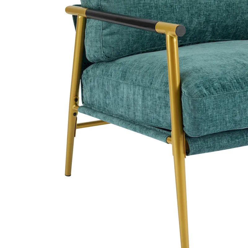 Fauteuil met metalen frame en houten armleuningen