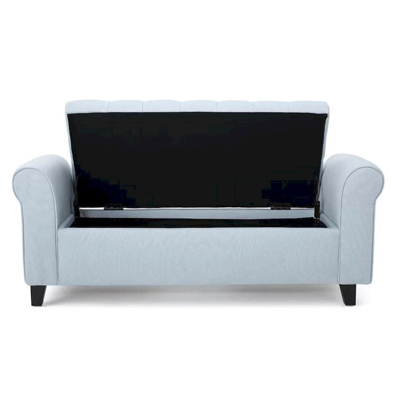 50-Inch Storage Ottoman Bench with Rolled Arms – Light Blue