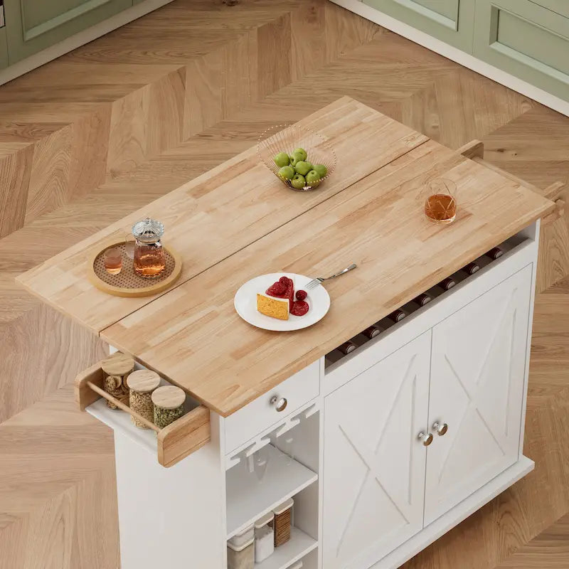 44-Inch Rolling Kitchen Island Cart with Solid Wood Top