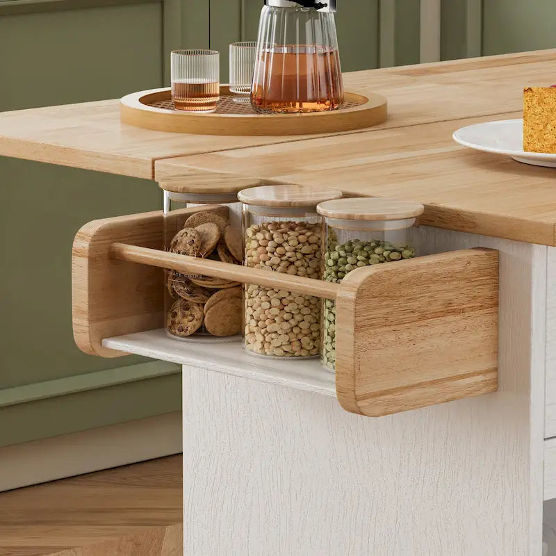 44-Inch Rolling Kitchen Island Cart with Solid Wood Top