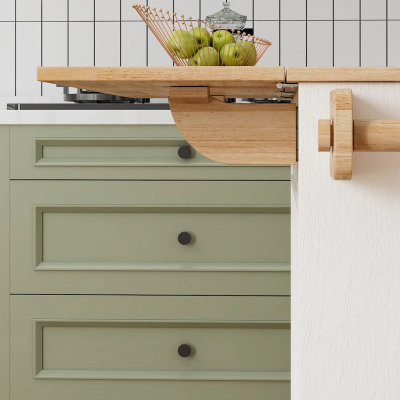 44-Inch Rolling Kitchen Island Cart with Solid Wood Top