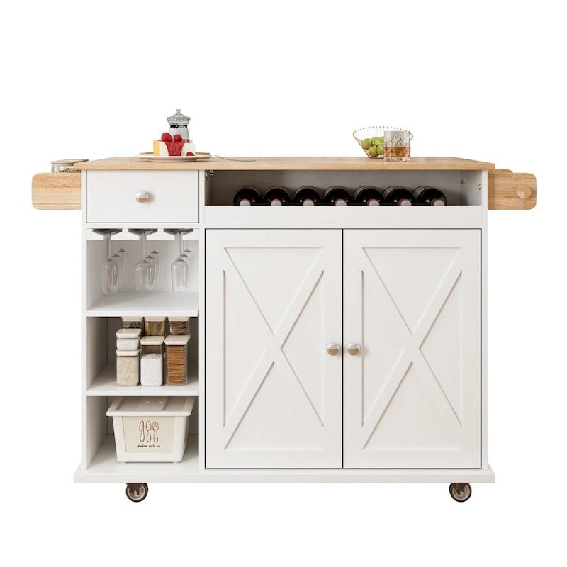 44-Inch Rolling Kitchen Island Cart with Solid Wood Top