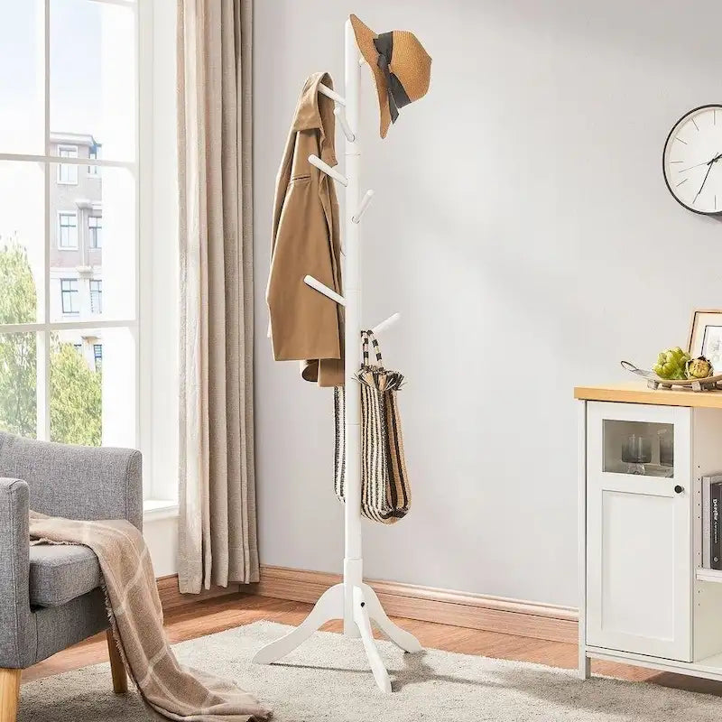 Solid Wood Coat Rack with 8 Hooks, 3-Section Adjustable Height