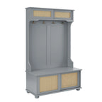 Entryway Hall Tree with Rattan Door and Shoe Cabinets