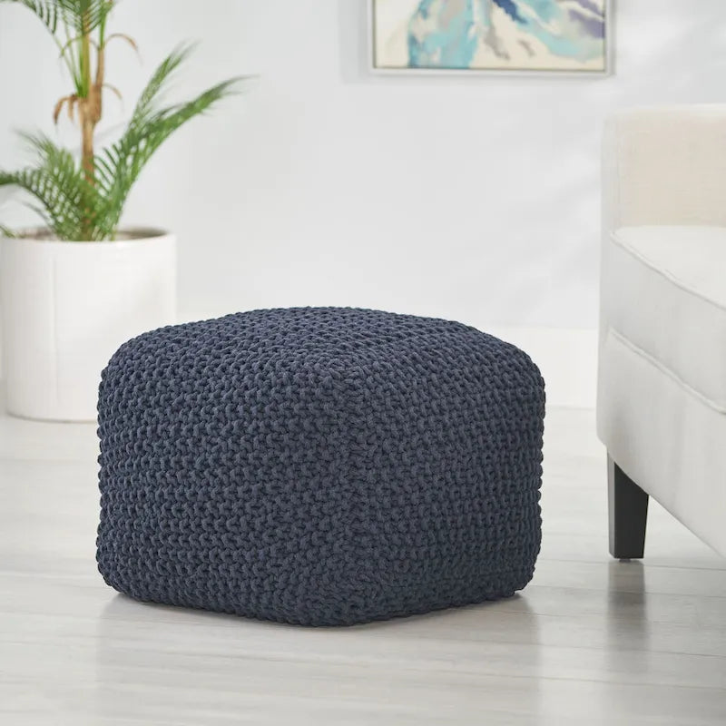 Cotton Knit Square Pouf