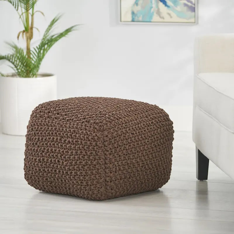 Cotton Knit Square Pouf