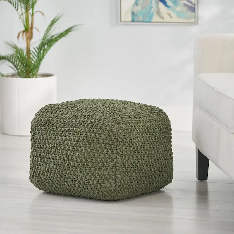 Cotton Knit Square Pouf