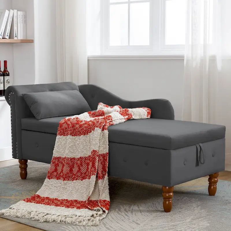 Velvet Chaise Lounge with Storage and Pillow