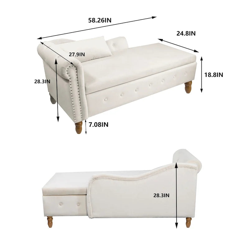 Fluwelen Chaise Longue met Opbergruimte en Kussen