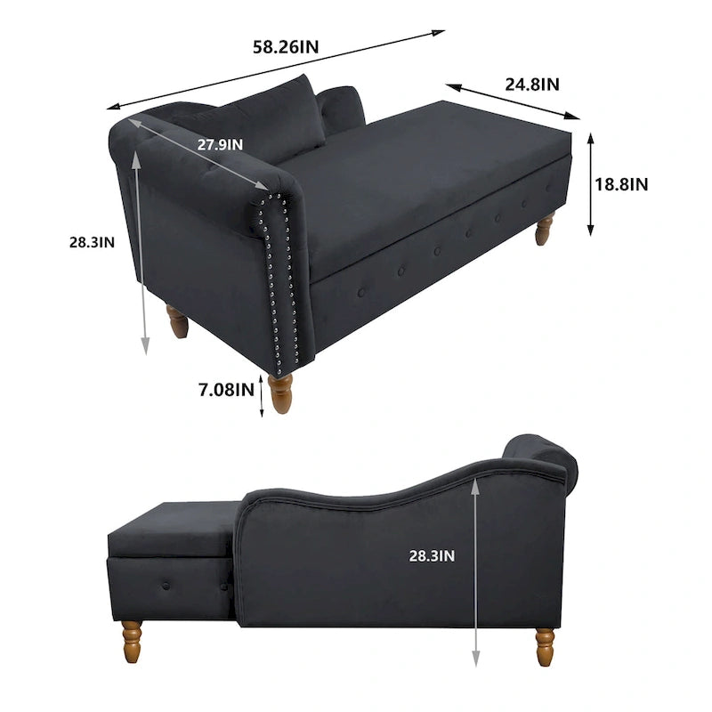 Fluwelen Chaise Longue met Opbergruimte en Kussen