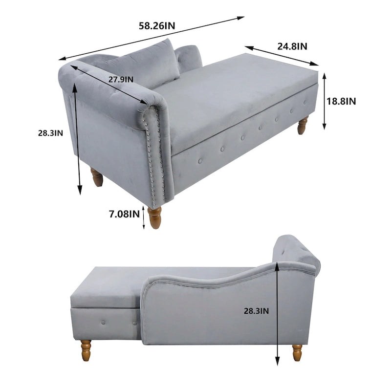 Fluwelen Chaise Longue met Opbergruimte en Kussen