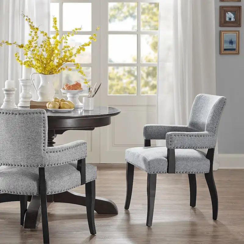 Upholstered Arm Dining Chair with Nail-Head Trim