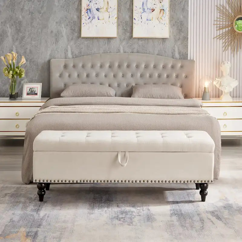 Storage Bench with Upholstered Seat, 59 Inch