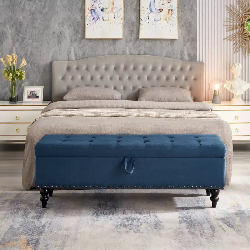 Storage Bench with Upholstered Seat, 59 Inch