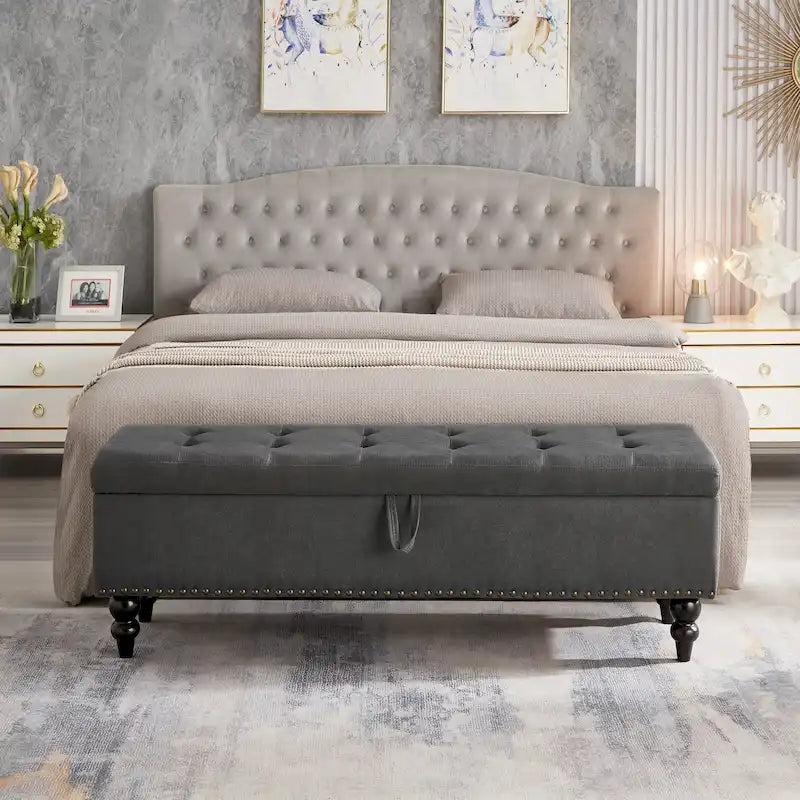 Storage Bench with Upholstered Seat, 59 Inch