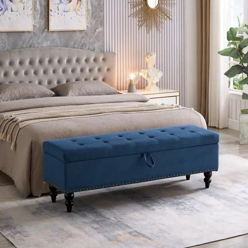 Storage Bench with Upholstered Seat, 59 Inch