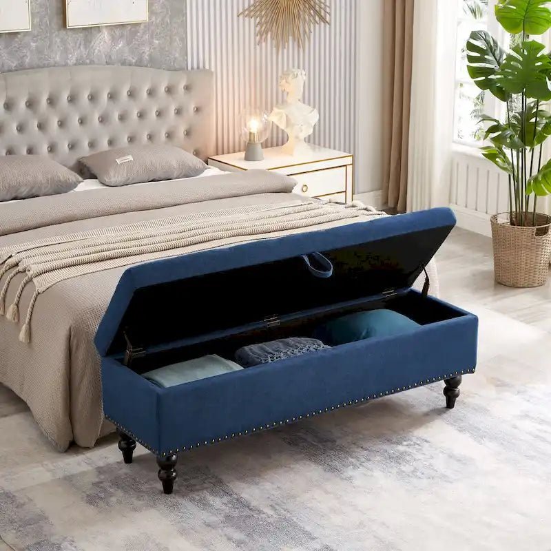 Storage Bench with Upholstered Seat, 59 Inch