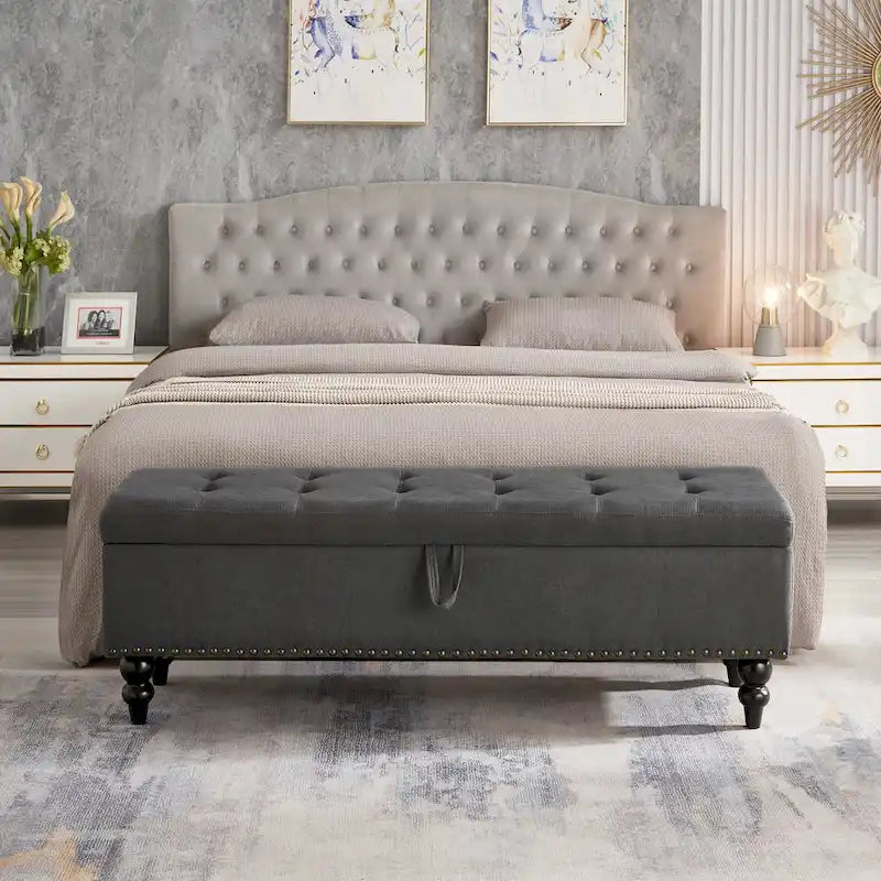 Storage Bench with Upholstered Seat, 59 Inch