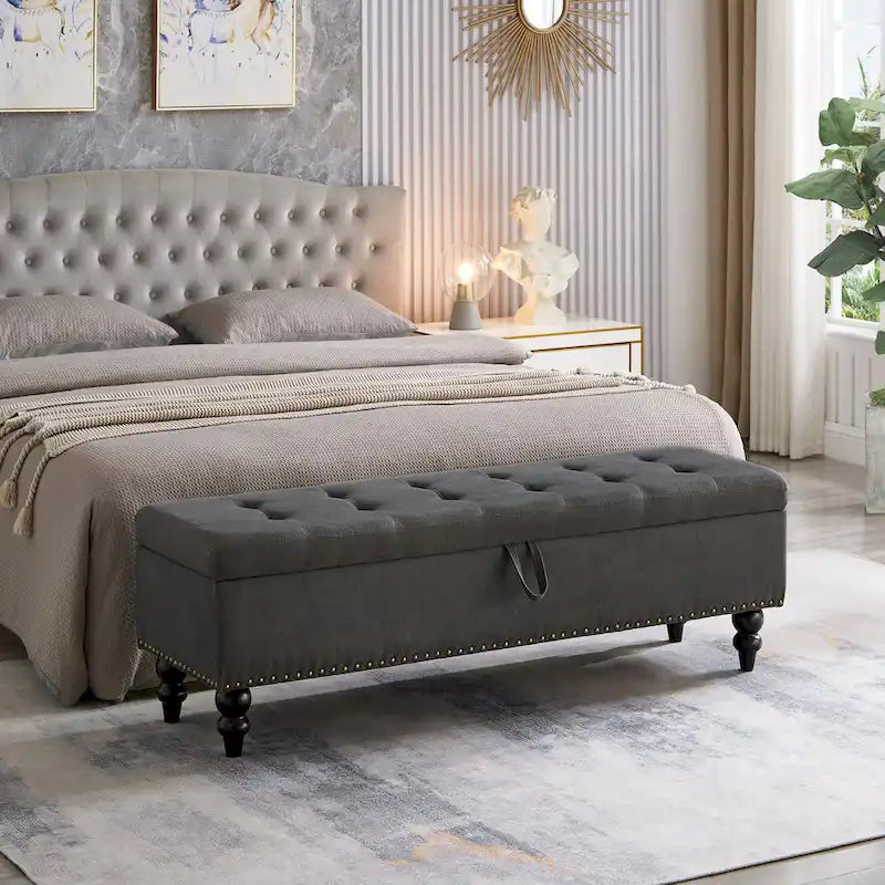 Storage Bench with Upholstered Seat, 59 Inch