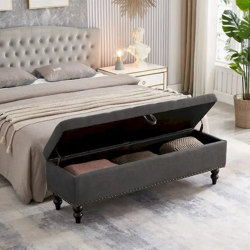 Storage Bench with Upholstered Seat, 59 Inch