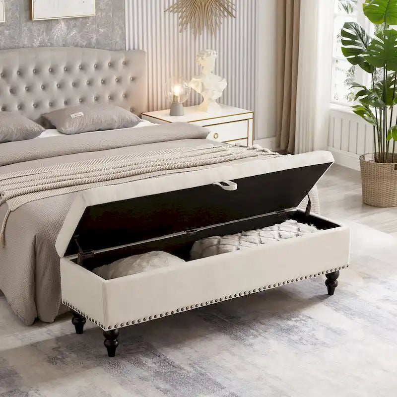 Storage Bench with Upholstered Seat, 59 Inch