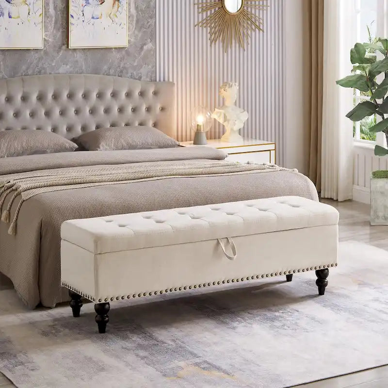 Storage Bench with Upholstered Seat, 59 Inch