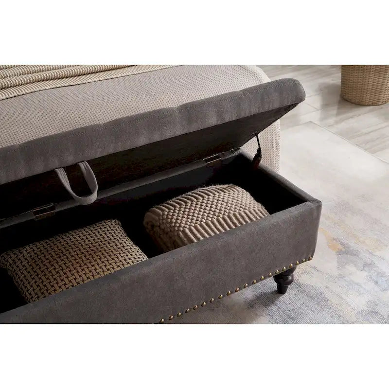 Storage Bench with Upholstered Seat, 59 Inch