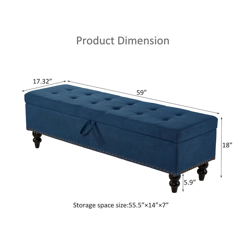 Storage Bench with Upholstered Seat, 59 Inch