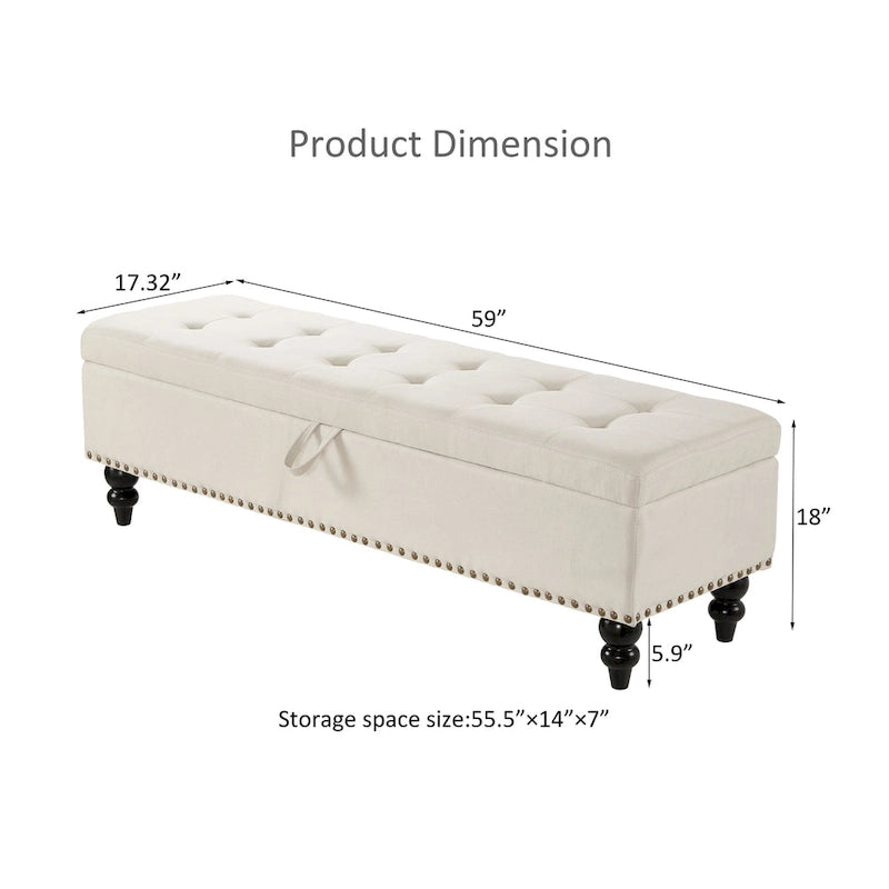 Storage Bench with Upholstered Seat, 59 Inch