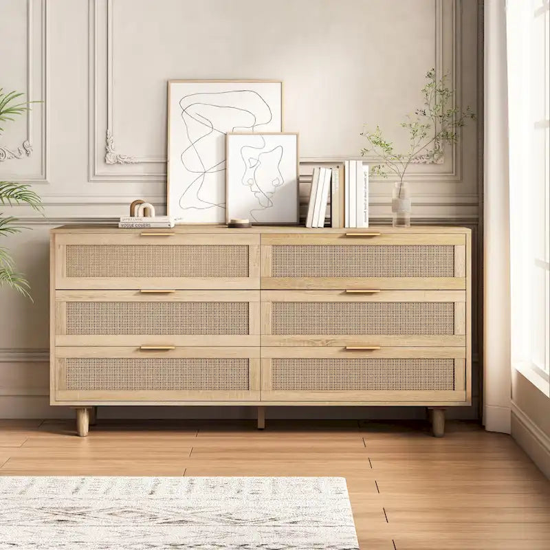 6-Drawer Rattan Storage Cabinet, 59 inch Wide
