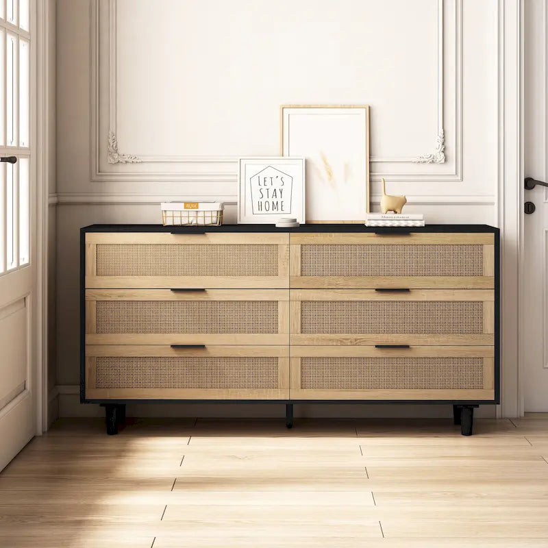6-Drawer Rattan Storage Cabinet, 59 inch Wide