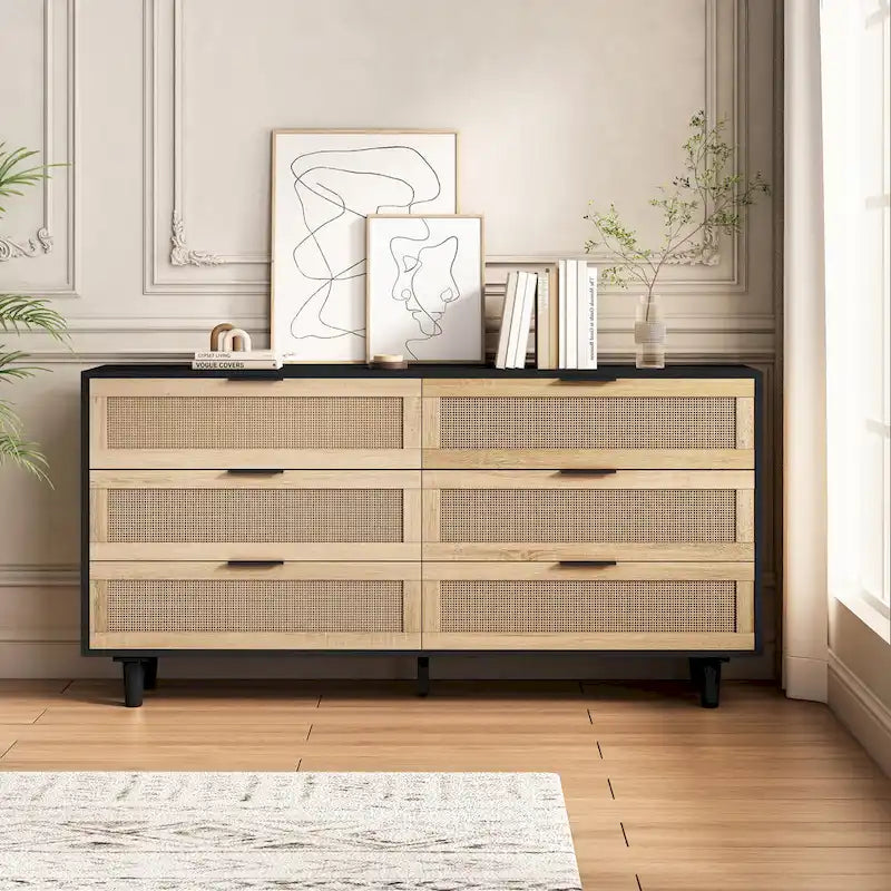 6-Drawer Rattan Storage Cabinet, 59 inch Wide