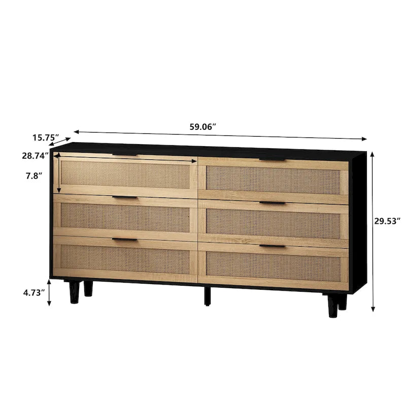 6-Drawer Rattan Storage Cabinet, 59 inch Wide